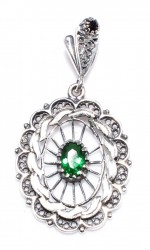925 Ayar Gümüş Yeşil Taş Telkari Kolye Ucu - 5