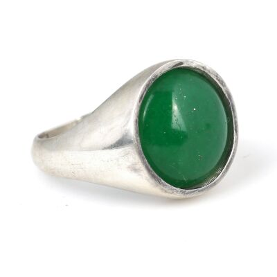 925 Ayar Gümüş Yeşil Taşlı Düz Erkek Yüzüğü - 2