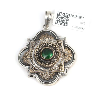 925 Ayar Gümüş Yeşil Taşlı Konstantin Kolye Ucu - 2
