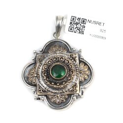 925 Ayar Gümüş Yeşil Taşlı Konstantin Kolye Ucu - Nusrettaki