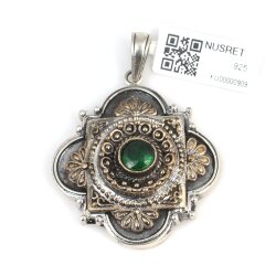 925 Ayar Gümüş Yeşil Taşlı Konstantin Kolye Ucu - Nusrettaki (1)