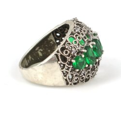 925 Ayar Gümüş Yeşil Taşlı Telkari Yüzük - 3