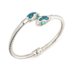 925 Ayar Gümüş Yeşil Taşlı Yılan Başı Burgu Kol Erkek Bileziği - 3