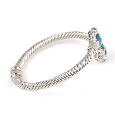 925 Ayar Gümüş Yeşil Taşlı Yılan Başı Burgu Kol Erkek Bileziği - 5
