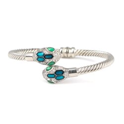 925 Ayar Gümüş Yeşil Taşlı Yılan Başı Burgu Kol Erkek Bileziği - Nusrettaki (1)