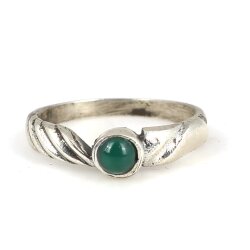 925 Ayar Gümüş Yeşil Taşlı Zarif Yüzük - 4