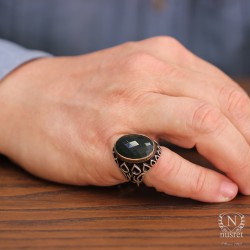 Silver Men Ring with Green CZ - Nusrettaki (1)