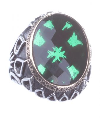 Silver Men Ring with Green CZ - 3