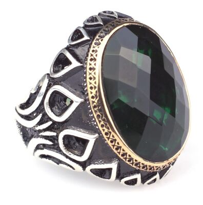 Silver Men Ring with Green CZ - 2