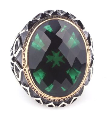 Silver Men Ring with Green CZ - 6