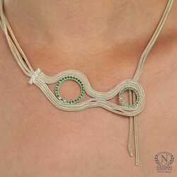 Silver Foxtail Chain Necklace with Green CZ - Nusrettaki
