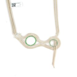Silver Foxtail Chain Necklace with Green CZ - Nusrettaki (1)
