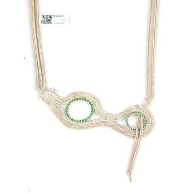 Silver Foxtail Chain Necklace with Green CZ - 3