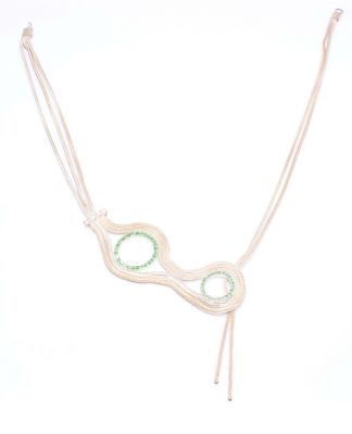 Silver Foxtail Chain Necklace with Green CZ - 5
