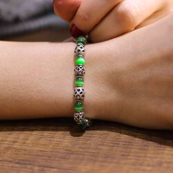 925 Ayar Gümüş Yeşim Kedi Gözü Taşlı Bileklik - 4