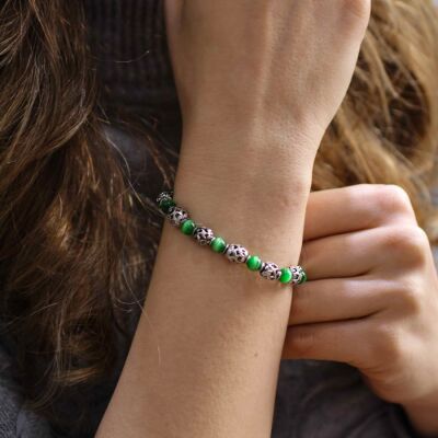 925 Ayar Gümüş Yeşim Kedi Gözü Taşlı Bileklik - 1