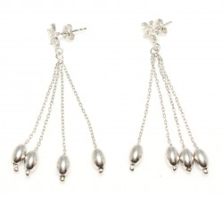 925 Silver Dainty Dangle Earrings with Almond Shaped & Evil Eye Pieces - Nusrettaki