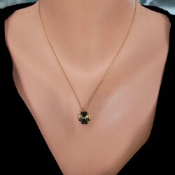 Sterling Silver Hearts Clover Necklace with Black CZ - Nusrettaki