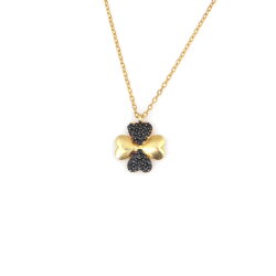 Sterling Silver Hearts Clover Necklace with Black CZ - Nusrettaki (1)