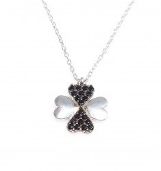 925 Ayar Gümüş Siyah Taşlı Yonca Kalp Kolye - 8