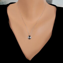 925 Ayar Gümüş Siyah Taşlı Yonca Kalp Kolye - 3