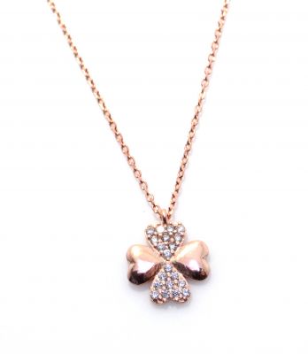 925 Sterling Silver Clover Heart Necklace with White CZ - 2