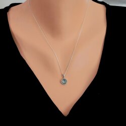 925 Ayar Gümüş Yuvarlak Akuamarin Renk Taşlı Kolye - Nusrettaki