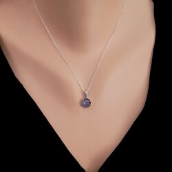 925 Ayar Gümüş Yuvarlak Ametist Renk Taşlı Kolye - Nusrettaki