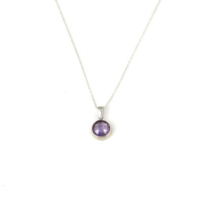925 Ayar Gümüş Yuvarlak Ametist Renk Taşlı Kolye - 2