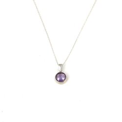 925 Ayar Gümüş Yuvarlak Ametist Renk Taşlı Kolye - Nusrettaki (1)