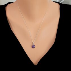 925 Ayar Gümüş Yuvarlak Ametist Renk Taşlı Kolye - Nusrettaki