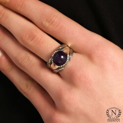 925 Sterling Silver Men Ring With Amethyst - Nusrettaki