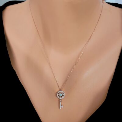 925 Sterling Silver Sunburst Key Necklace - 1