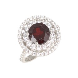 925 Ayar Gümüş Yuvarlak Garnet Taşlı Yüzük - Nusrettaki