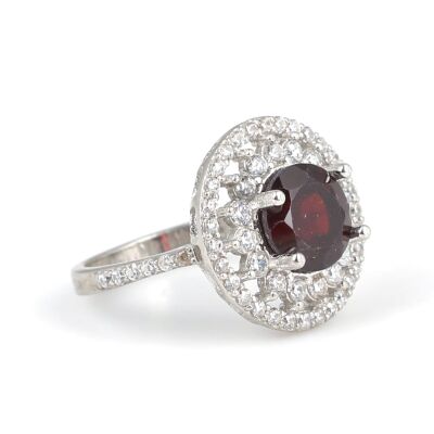 925 Ayar Gümüş Yuvarlak Garnet Taşlı Yüzük - 2