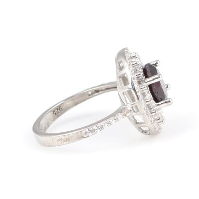 925 Ayar Gümüş Yuvarlak Garnet Taşlı Yüzük - 3