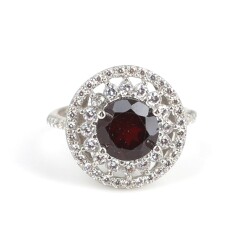 925 Ayar Gümüş Yuvarlak Garnet Taşlı Yüzük - 4
