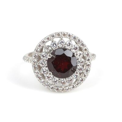 925 Ayar Gümüş Yuvarlak Garnet Taşlı Yüzük - 4