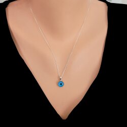 925 Ayar Gümüş Yuvarlak Göz Boncuğu Taşlı Kolye - Nusrettaki