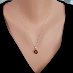 925 Ayar Gümüş Yuvarlak Gül Mercan Taşlı Kolye - Nusrettaki