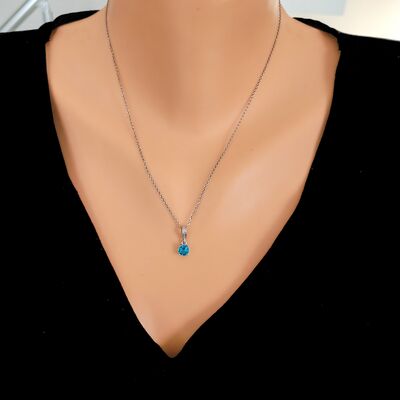 925 Ayar Gümüş Yuvarlak Küçük Boy Akuamarin Taşlı Kolye - 1