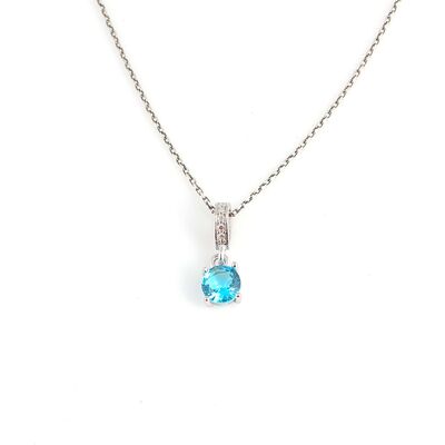 925 Ayar Gümüş Yuvarlak Küçük Boy Akuamarin Taşlı Kolye - 2