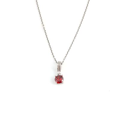 925 Ayar Gümüş Yuvarlak Küçük Boy Sentetik Yakut Taşlı Kolye - 2