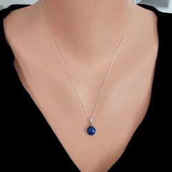 925 Ayar Gümüş Yuvarlak Lapis Renk Taşlı Kolye - Nusrettaki