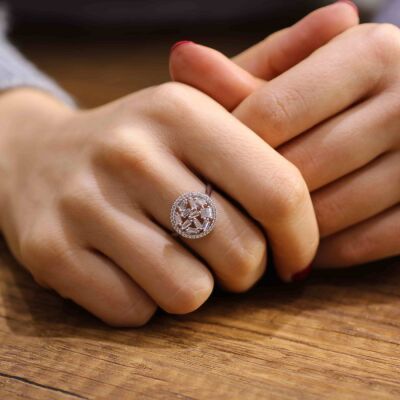 925 Ayar Gümüş Yuvarlak Model Baget Taşlı Yüzük - 3