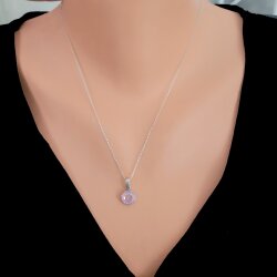 925 Ayar Gümüş Yuvarlak Pembe Kuvars Renk Taşlı Kolye - Nusrettaki