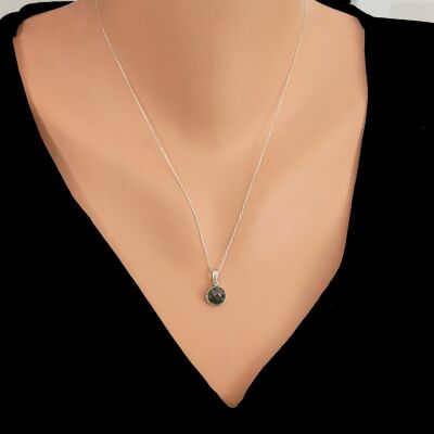 925 Ayar Gümüş Yuvarlak Peridot Renk Taşlı Kolye - 1