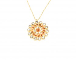 925 Ayar Gümüş Yuvarlak Taşlı Kolye, Sarı - Ateş Kırmızısı Beyaz Taş - 4