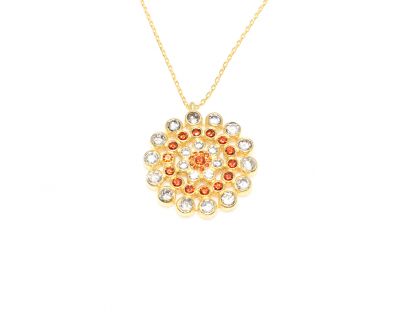 925 Ayar Gümüş Yuvarlak Taşlı Kolye, Sarı - Ateş Kırmızısı Beyaz Taş - 4