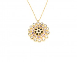 925 Ayar Gümüş Yuvarlak Şans Çemberi Kolye, Sarı - Siyah Mor Beyaz Taş - 3